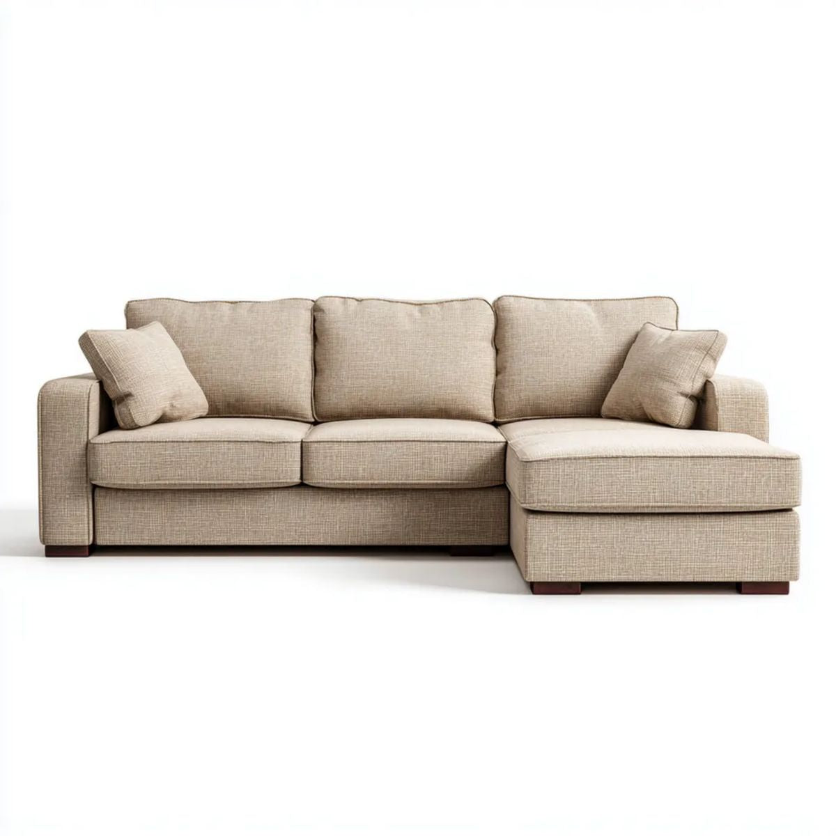 Beżowa sofa narożna z prawostronnym szezlongiem, tkanina, 260 × 160 × 85 cm