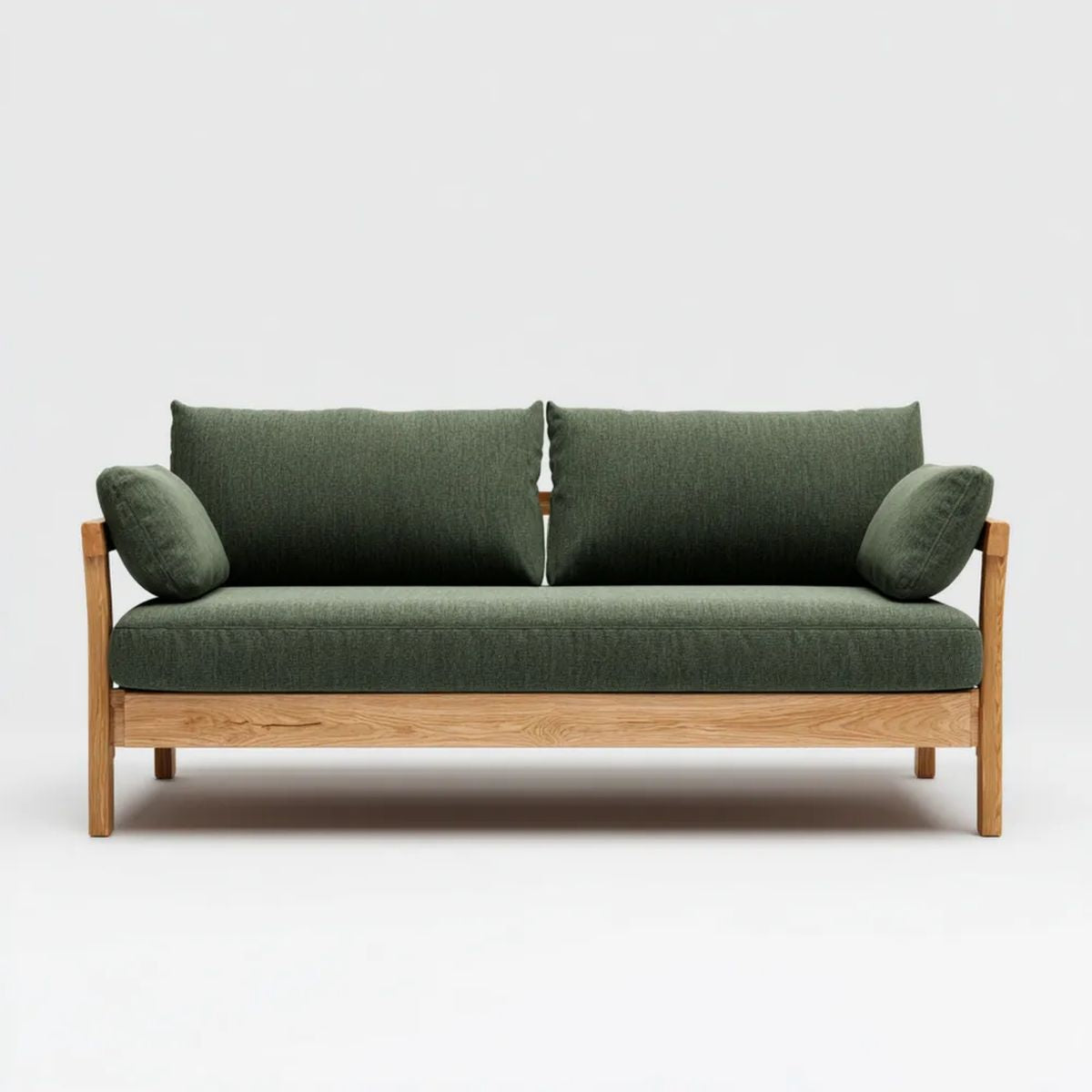 Dwuosobowa sofa zielona z drewnianą ramą i obiciem z tkaniny, 160 × 78 × 78 cm