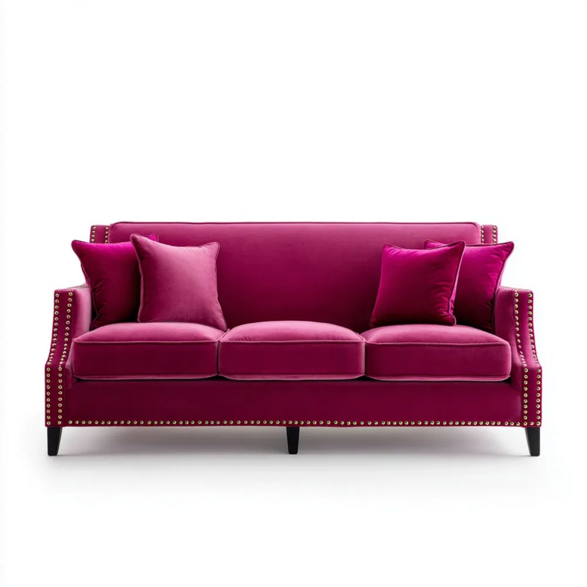 Trzyosobowa sofa z aksamitu fuksjowa 210 x 90 x 88 cm