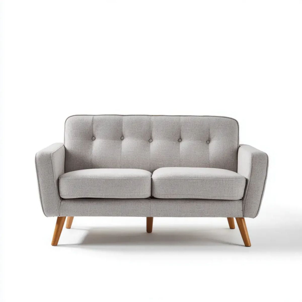 Dwuosobowa sofa szara z tapicerką tkaninową i drewnianymi nogami, 130 x 78 x 84 cm