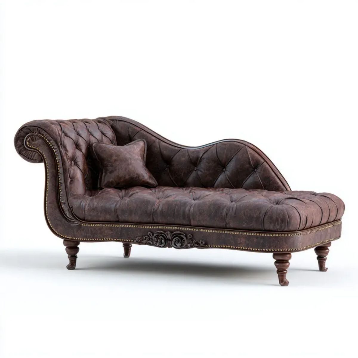 Ciemnobrązowy szezlong Chesterfield z mikrofibry, 180 x 75 x 90 cm