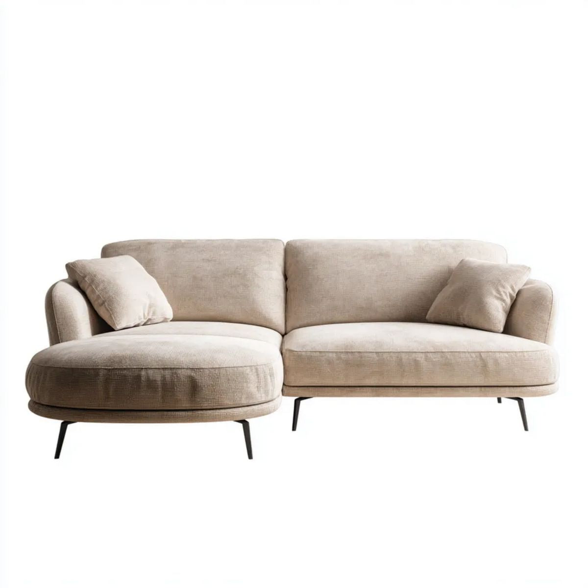 Beżowa sofa narożna lewostronna z szezlongiem, tapicerowana tkaniną, 250 x 160 x 82 cm