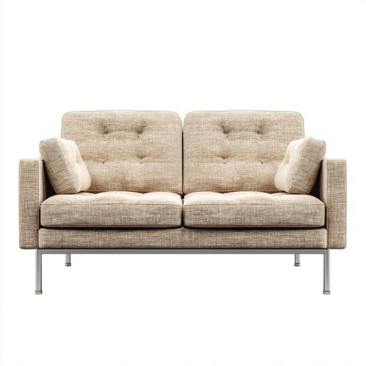 Dwuosobowa sofa beżowa z tapicerką poliestrową i stalowymi nogami, 160 x 86 x 85 cm