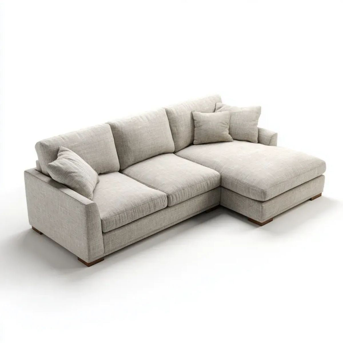 Prawostronna sofa narożna w kształcie L z tkaniny, beżowa, 270 × 170 × 85 cm