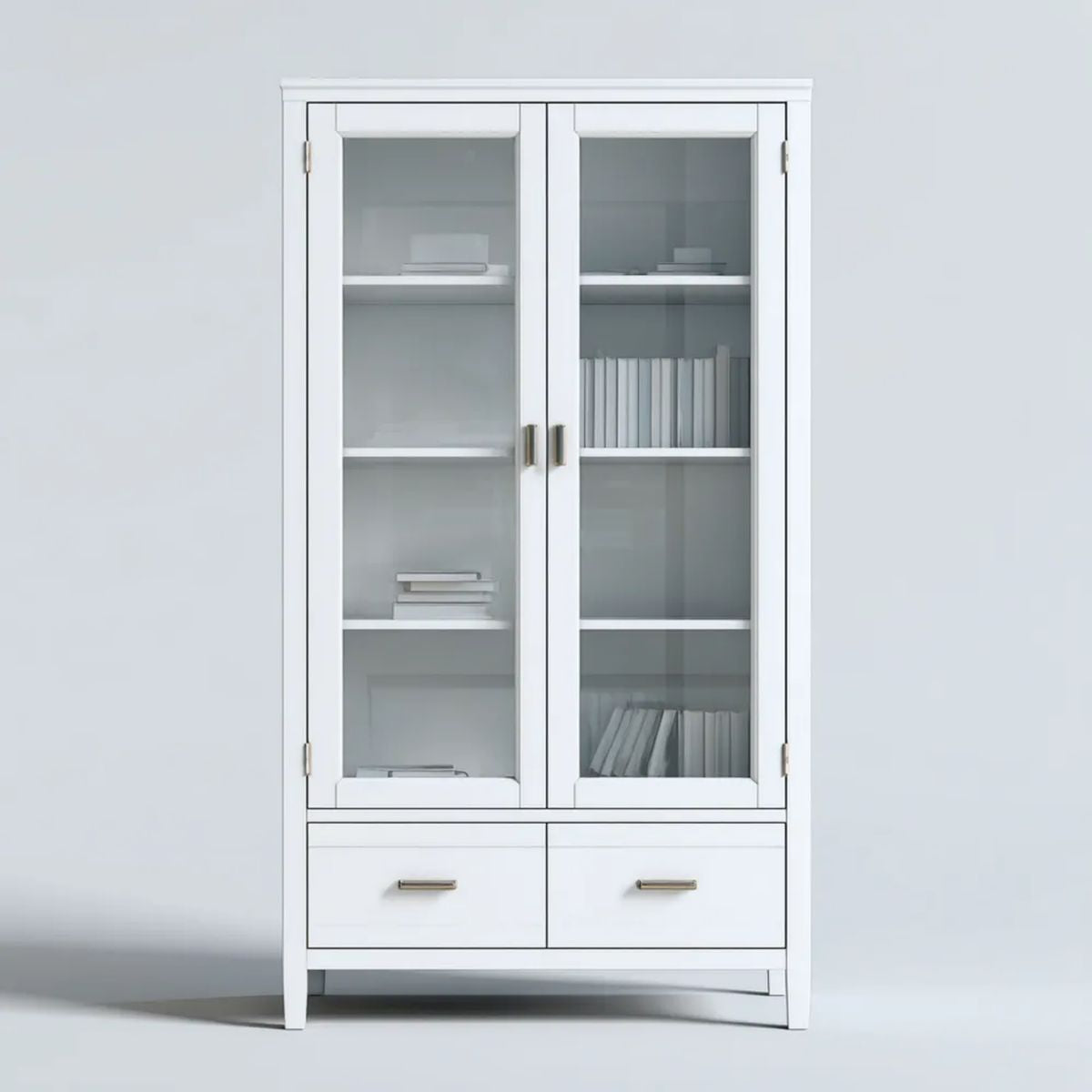 Biała witryna z płyty MDF i szkła 80 x 35 x 180 cm, 2 drzwi i 2 szuflady