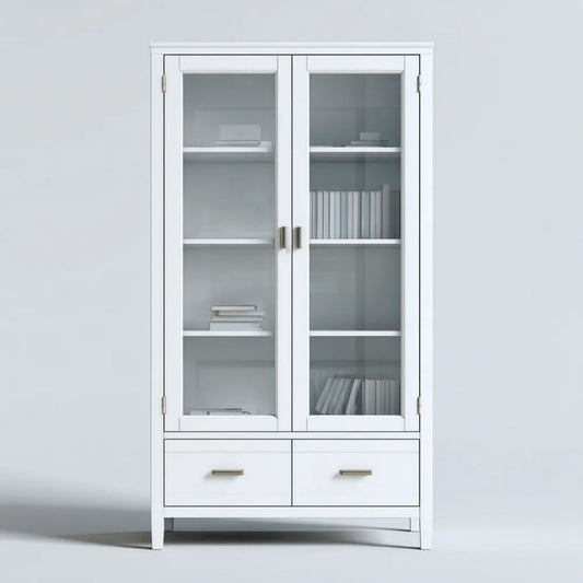 Biała witryna z płyty MDF i szkła 80 x 35 x 180 cm, 2 drzwi i 2 szuflady
