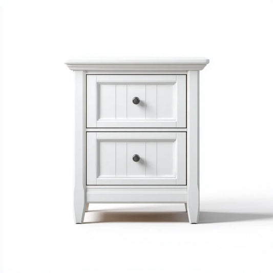 Biała drewniana szafka nocna z 2 szufladami 45 × 35 × 65 cm