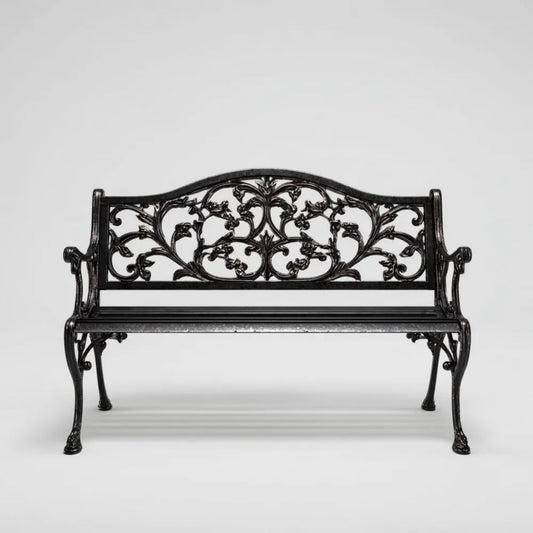 Dwuosobowa ławka ogrodowa z żeliwa czarna 122 x 56 x 87 cm
