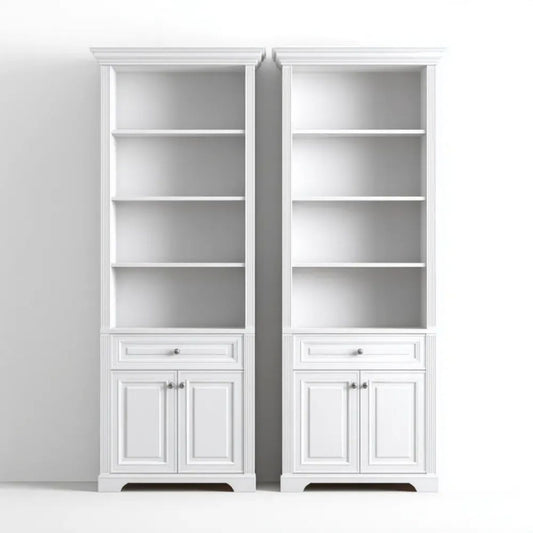 Zestaw 2 białych regałów bibliotecznych MDF 160 × 40 × 220 cm z półkami, szufladami i szafkami