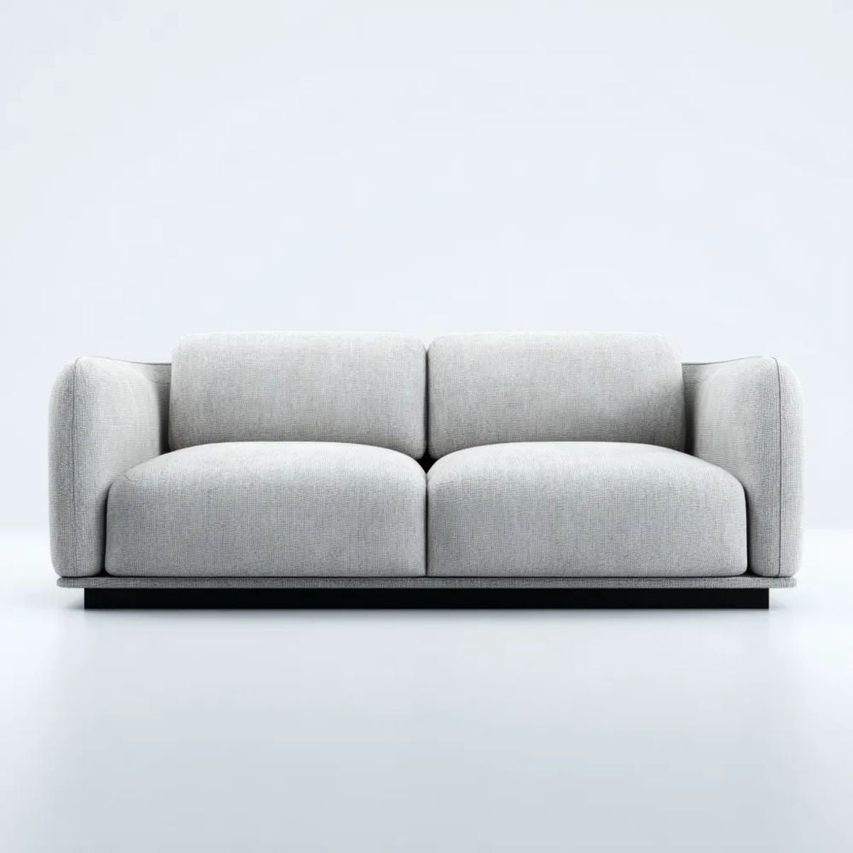 Sofa 2-osobowa jasnoszara z tapicerką poliestrową i czarną metalową podstawą, 200 x 90 x 82 cm