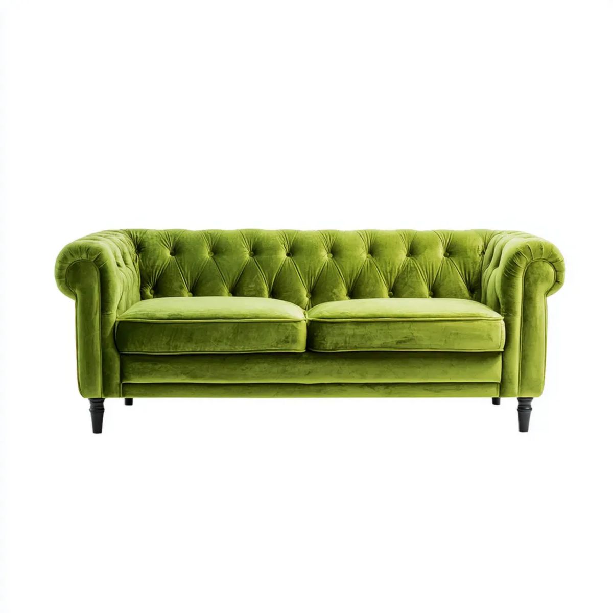 Dwuosobowa sofa Chesterfield z aksamitu poliestrowego, zielono-czarna, 170 × 90 × 75 cm
