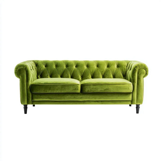 Dwuosobowa sofa Chesterfield z aksamitu poliestrowego, zielono-czarna, 170 × 90 × 75 cm