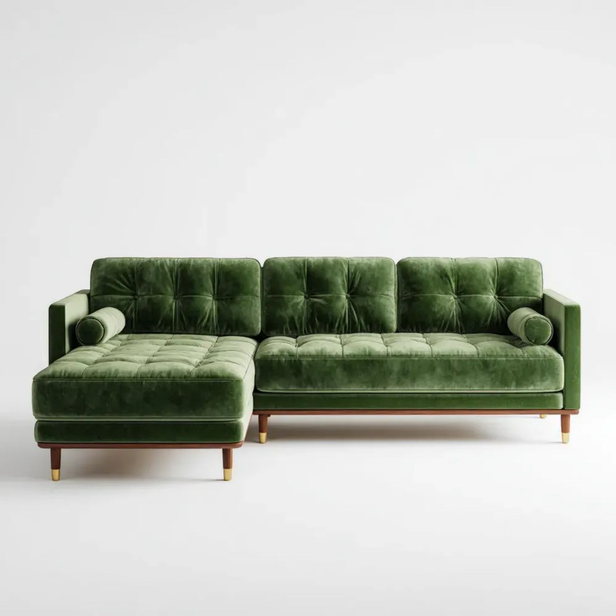 Lewostronna sofa narożna 3-osobowa z szezlongiem, aksamitna, oliwkowozielona, 260 × 160 × 85 cm