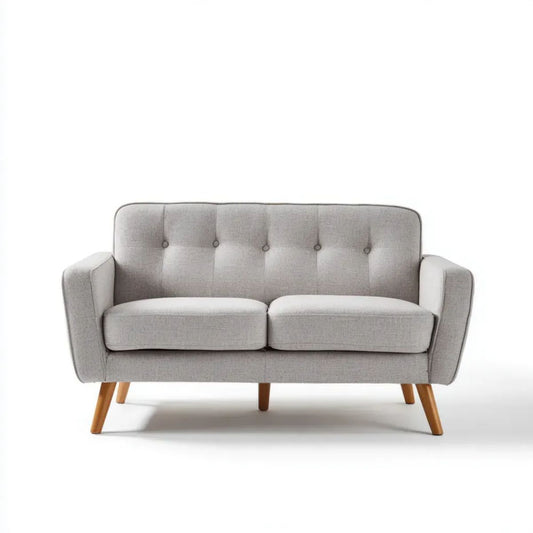 Dwuosobowa sofa szara z tapicerką tkaninową i drewnianymi nogami, 130 x 78 x 84 cm