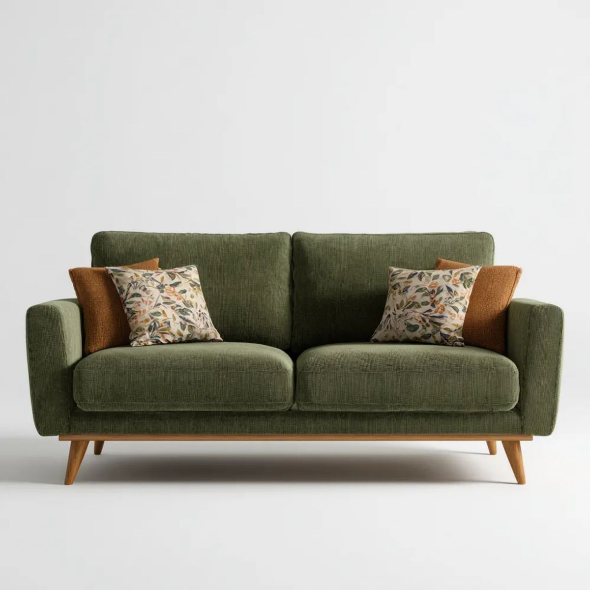 Dwuosobowa sofa z tkaniny sztruksowej oliwkowozielona 180 x 85 x 86 cm