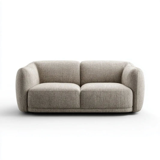 Zaokrąglona sofa dwuosobowa beżowa z tapicerką poliestrową, 180 x 90 x 72 cm