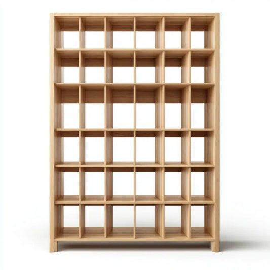Drewniany regał z 36 otwartymi przegródkami, naturalny jasny brąz, 120 × 30 × 180 cm