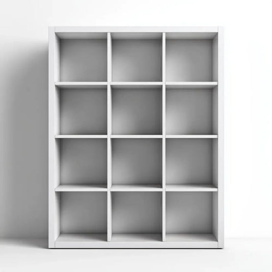 Biały regał biblioteczny z płyty wiórowej laminowanej, 90 x 30 x 120 cm, 12 przegródek