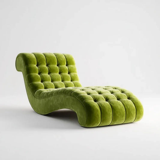 Zielony oliwkowy szezlong tapicerowany aksamitem 170 × 75 × 90 cm