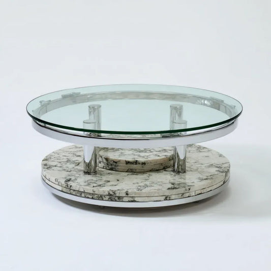 Okrągły stolik kawowy z marmuru, szkła hartowanego i stali, Ø 80 × 42 cm, biały