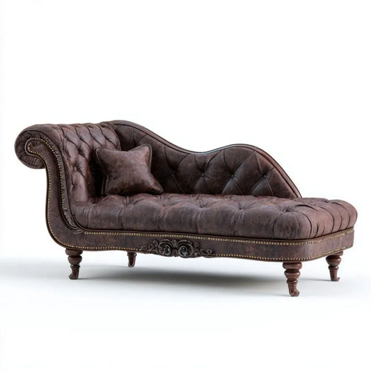 Ciemnobrązowy szezlong Chesterfield z mikrofibry, 180 x 75 x 90 cm