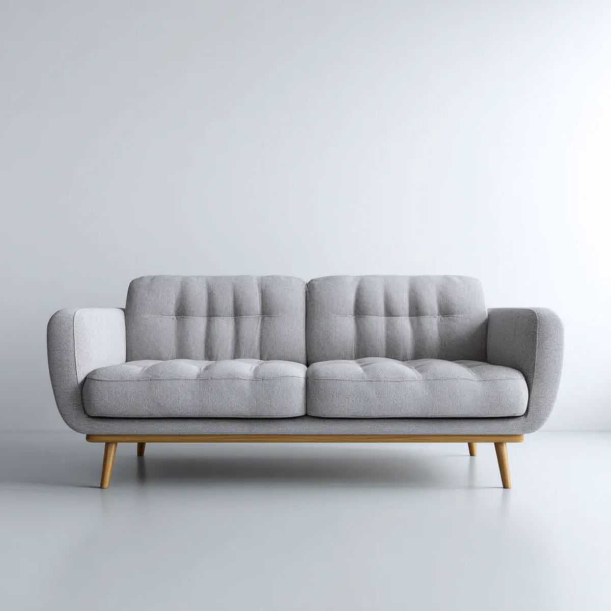 Dwuosobowa sofa szara z tapicerką poliestrową i drewnianymi nogami, 180 × 85 × 82 cm