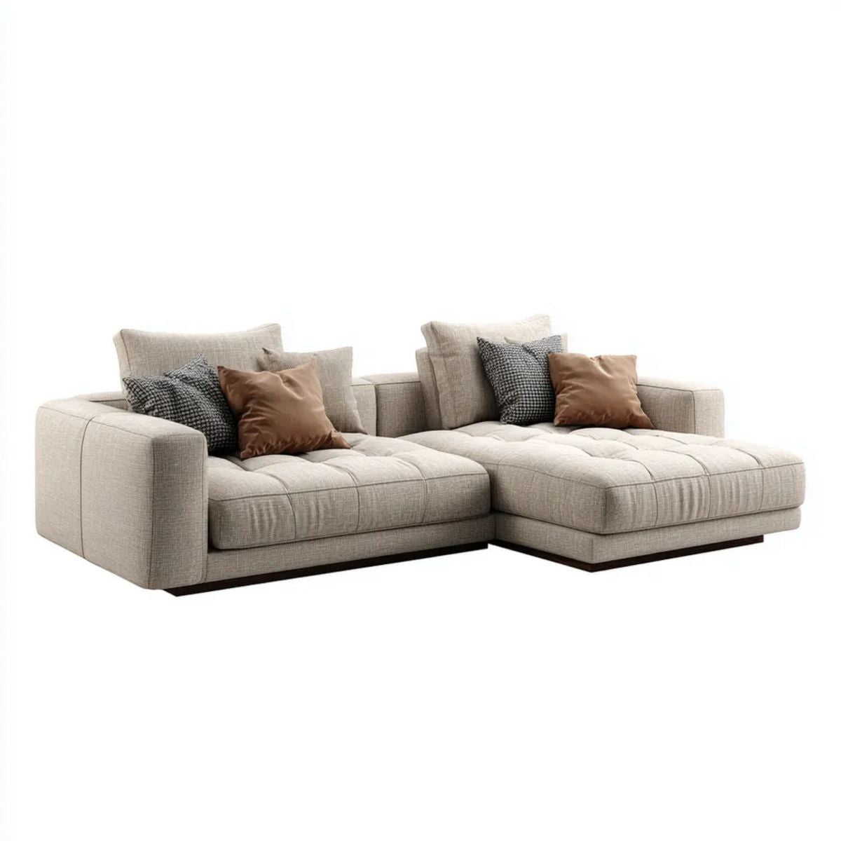Prawostronna sofa narożna w kształcie L z tkaniny, beżowa, 280 x 170 x 85 cm