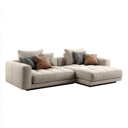 Prawostronna sofa narożna w kształcie L z tkaniny, beżowa, 280 x 170 x 85 cm