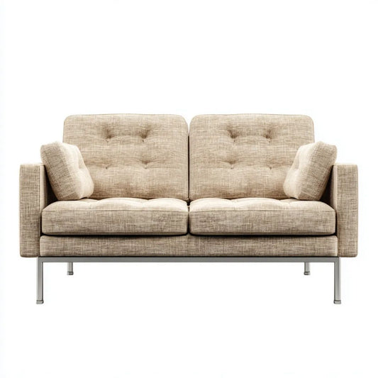 Dwuosobowa sofa beżowa z tapicerką poliestrową i stalowymi nogami, 160 x 86 x 85 cm