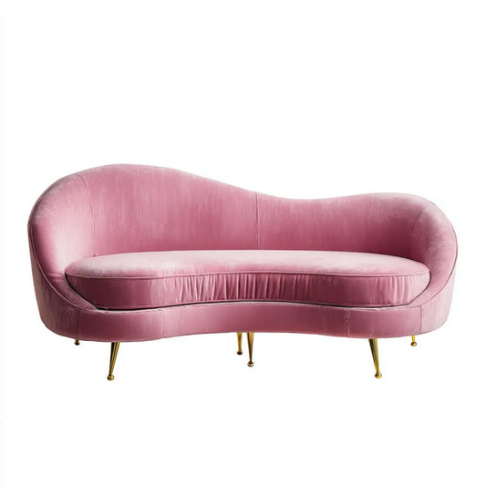 Sofa 3-osobowa różowa aksamitna ze złotymi metalowymi nogami, 200 x 85 x 80 cm