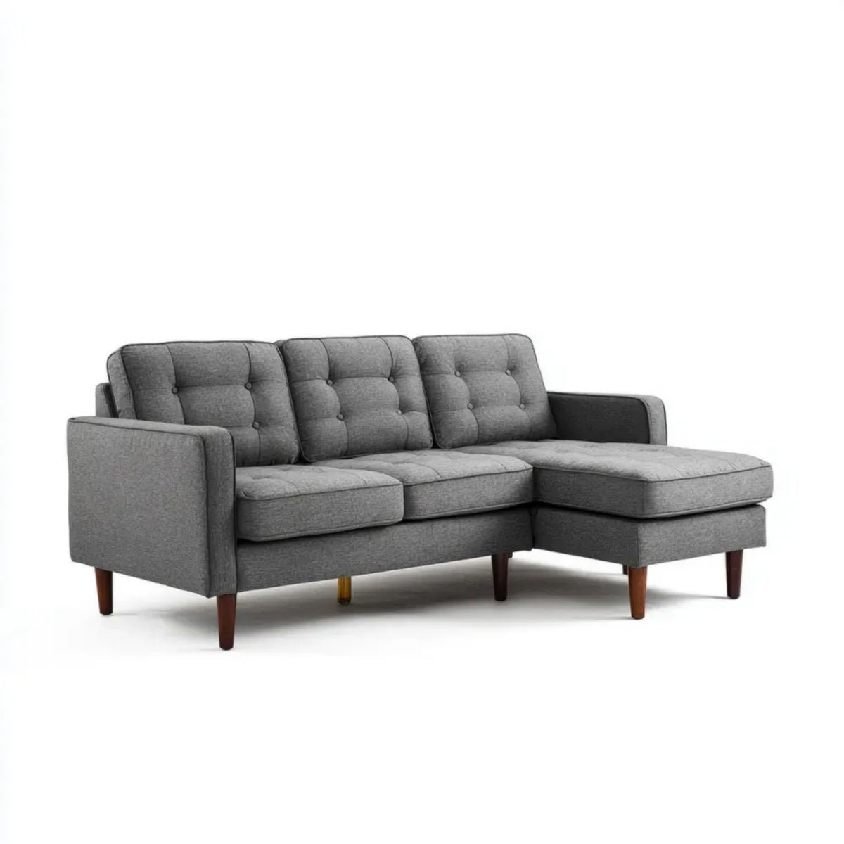 Prawostronna sofa narożna z szezlongiem z tkaniny, szaro-brązowa, 220 × 150 × 85 cm