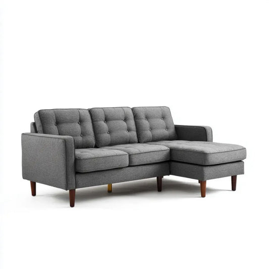 Prawostronna sofa narożna z szezlongiem z tkaniny, szaro-brązowa, 220 × 150 × 85 cm