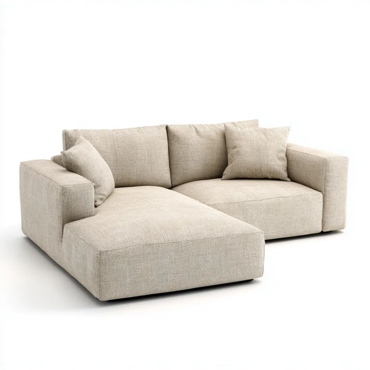 Lewostronna sofa narożna w kształcie L, beżowa, z tapicerką poliestrową, 250 × 160 × 85 cm