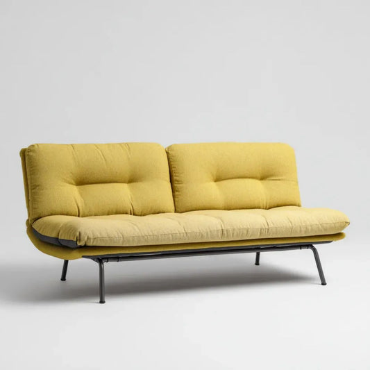 Rozkładana sofa dwuosobowa z tkaniny, żółta, na stalowych nogach, 180 x 85 x 83 cm
