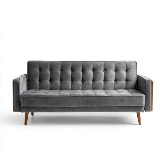 Trzyosobowa sofa z aksamitu szaro-brązowa 185 x 83 x 86 cm