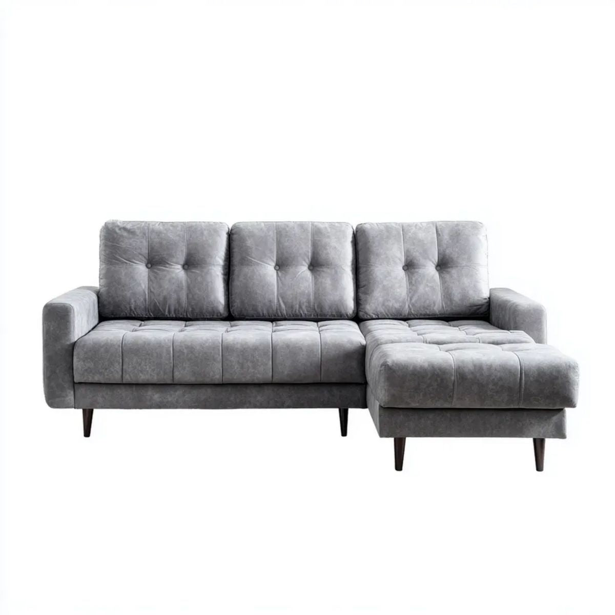 Prawostronna sofa narożna w kształcie L z aksamitu, szara, 240 x 150 x 88 cm