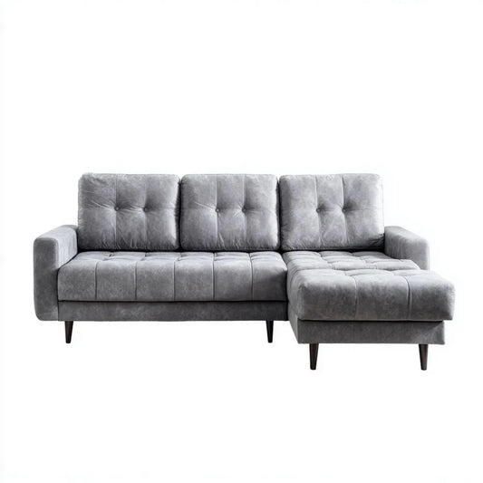 Prawostronna sofa narożna w kształcie L z aksamitu, szara, 240 x 150 x 88 cm